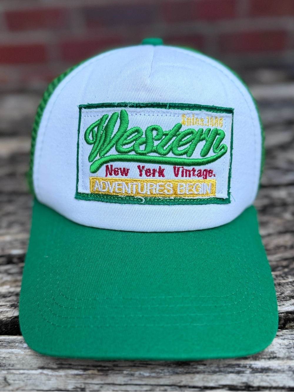 Vntg Western New York Vintage Adventures Begin Green Mesh Trucker Snapback Hat